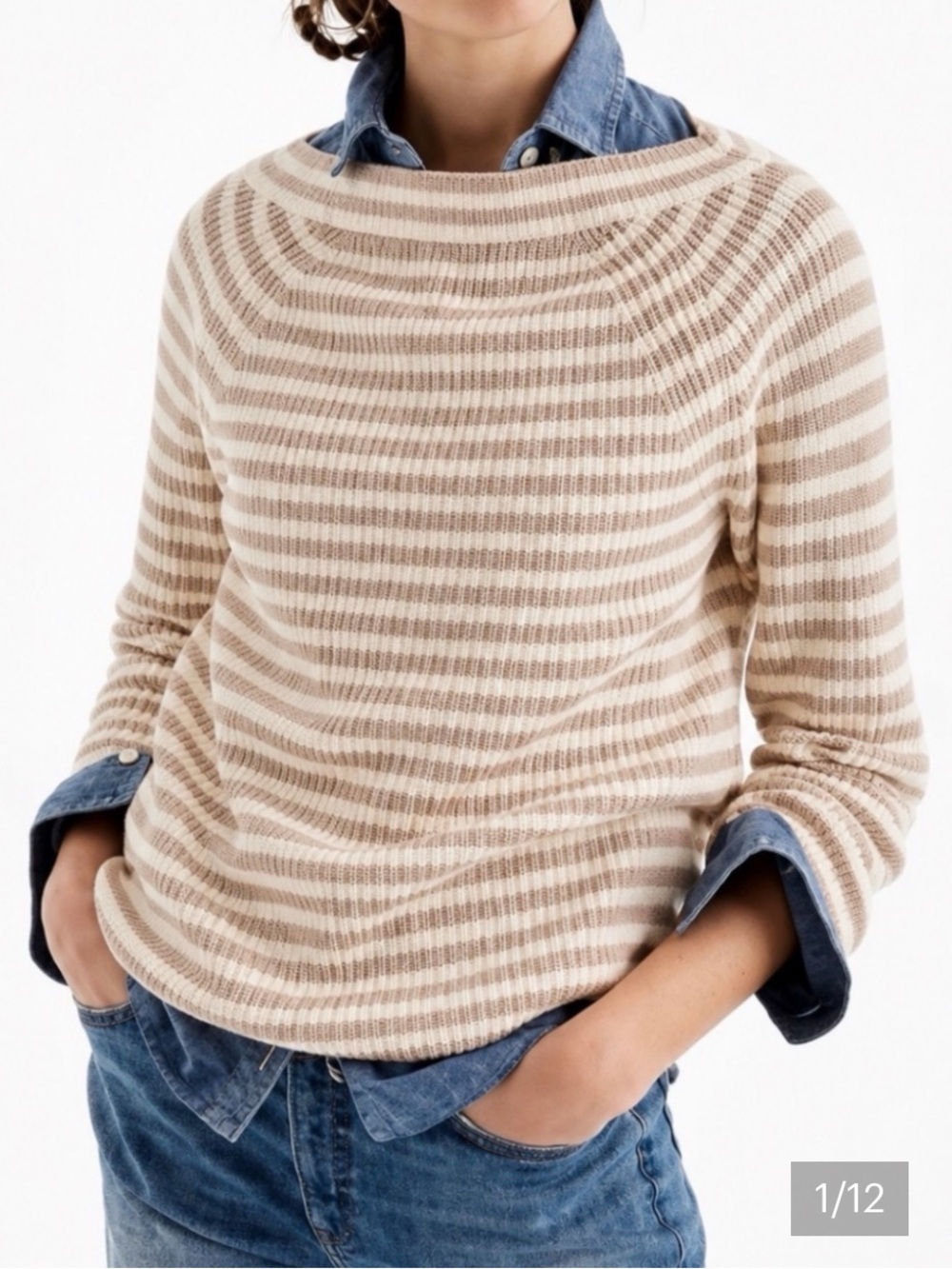 J.Crew Sweater Relaxed Boatneck Blush Pink Pink White Striped Knit Classic XS